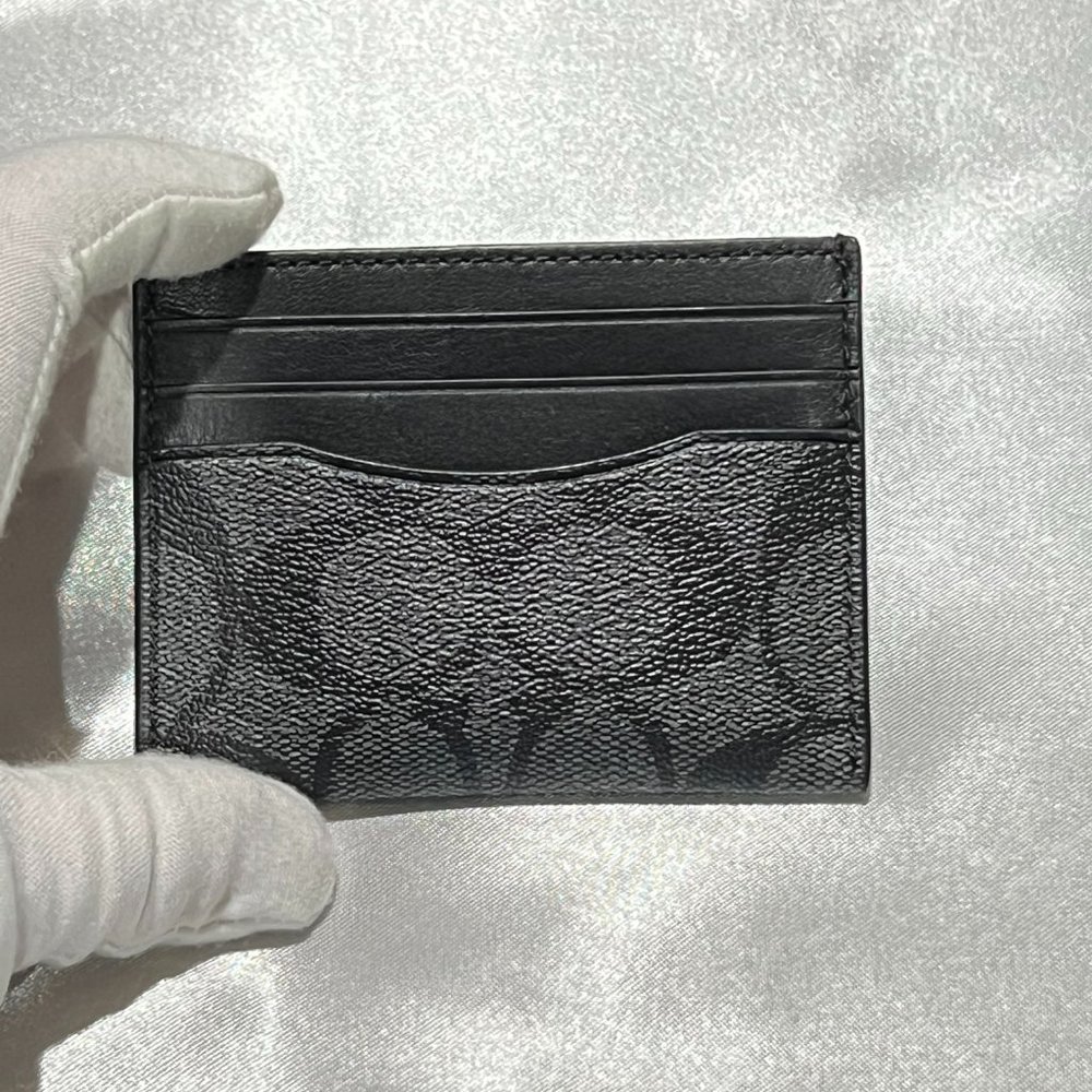 COACH Slim Id Card Case In Signature Canvas Color: Gunmetal/Charcoal/Black